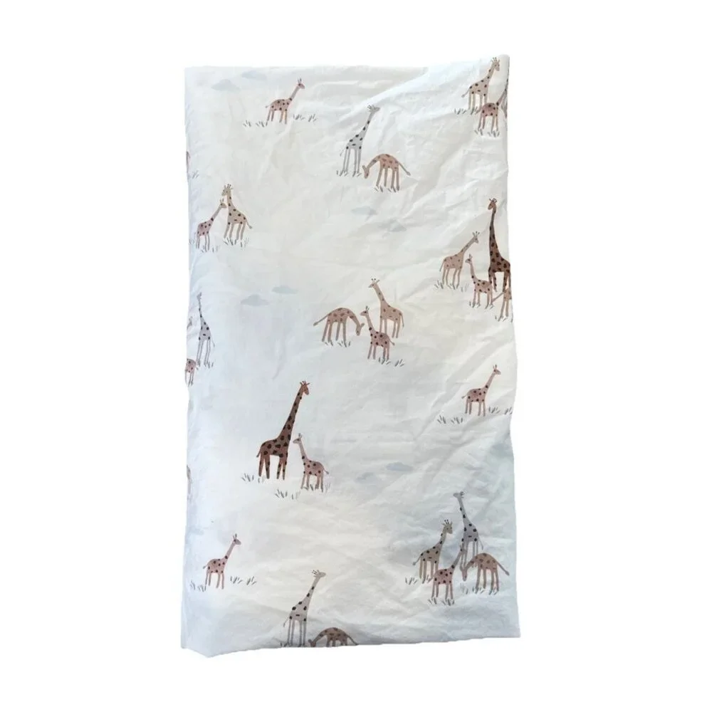 Pottery Barn Kids Giraffe Fitted Crib Sheet White Cotton Nursery Bedding